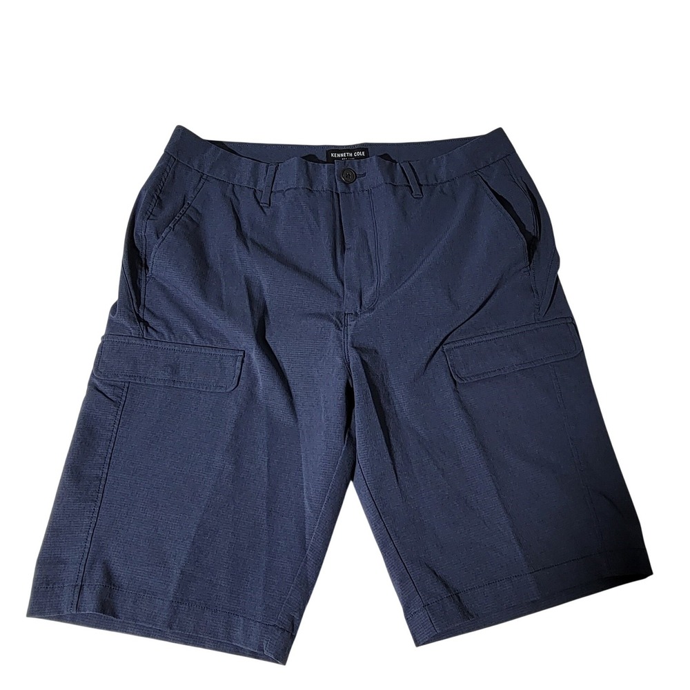 Kenneth Cole New York Mens‎ Navy Blue Cargo Shorts Size 33 Textured Polyester